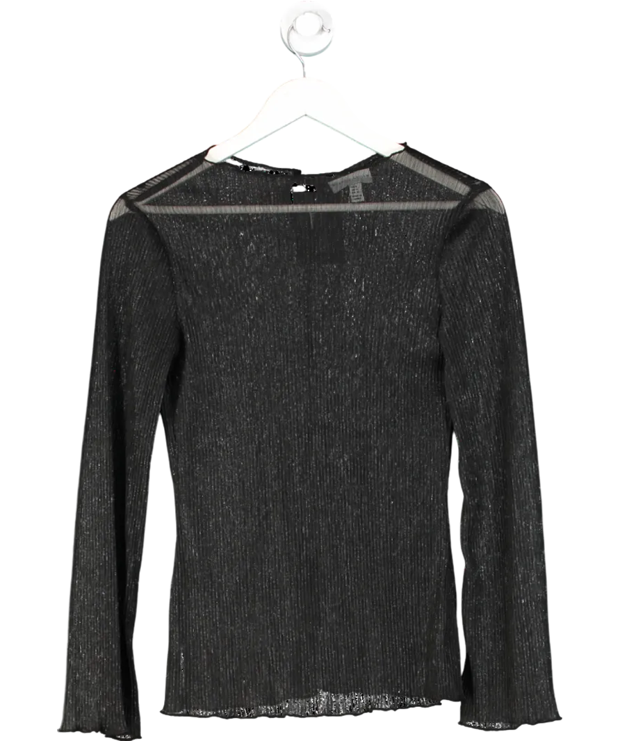 PRETTY LAVISH Black Pleated Flared Sleeve Top UK 6