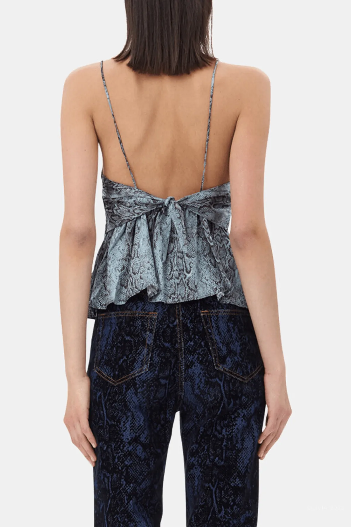 Printed Satin Top in Celestial Blue