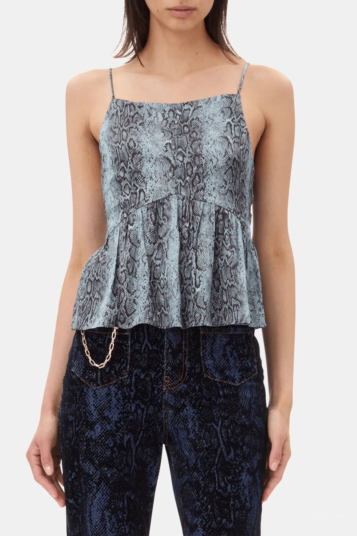 Printed Satin Top in Celestial Blue