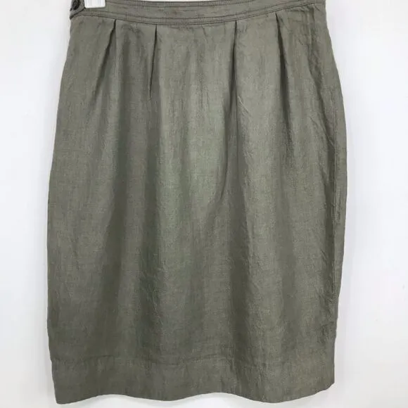 Proenza Schouler Gray Green 100% Linen Pleated Pencil Mini Skirt
