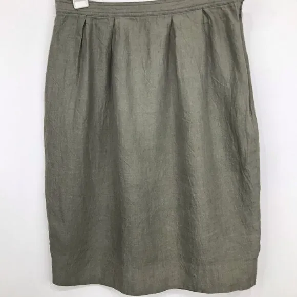 Proenza Schouler Gray Green 100% Linen Pleated Pencil Mini Skirt