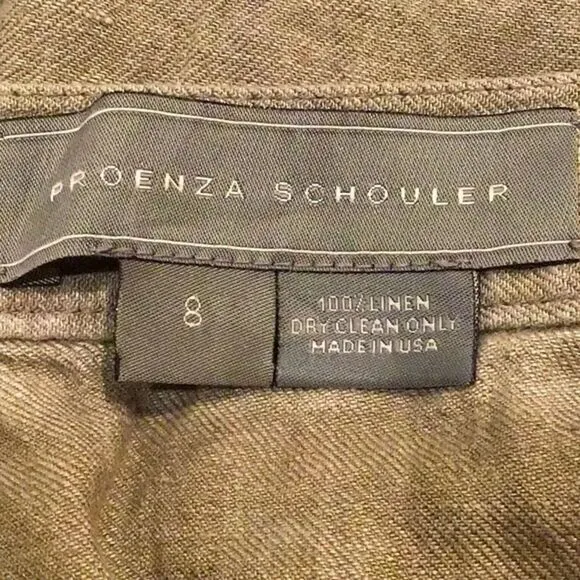 Proenza Schouler Gray Green 100% Linen Pleated Pencil Mini Skirt