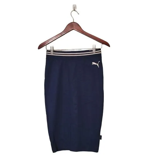 Puma By Rihanna Fenty Womens Skirt Blue XS Pencil Straight Stretch Midi Varsity