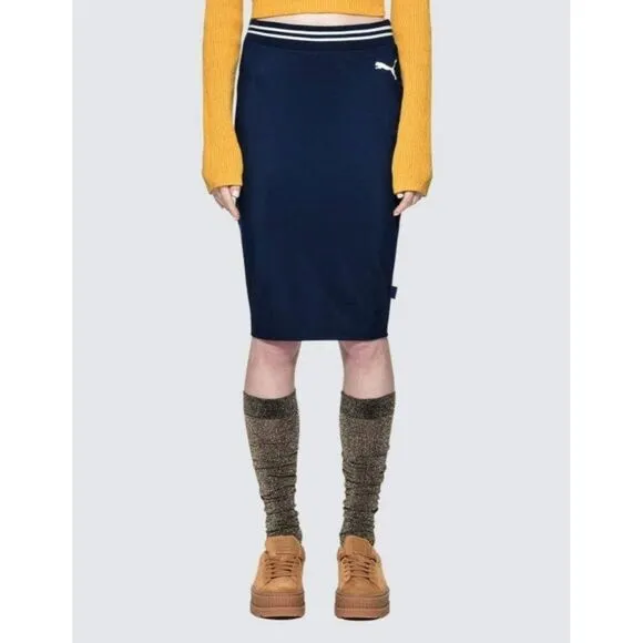 Puma By Rihanna Fenty Womens Skirt Blue XS Pencil Straight Stretch Midi Varsity