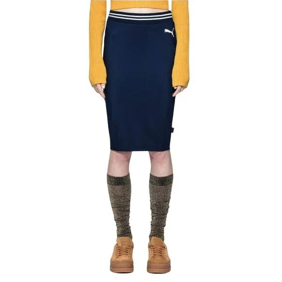 Puma By Rihanna Fenty Womens Skirt Blue XS Pencil Straight Stretch Midi Varsity