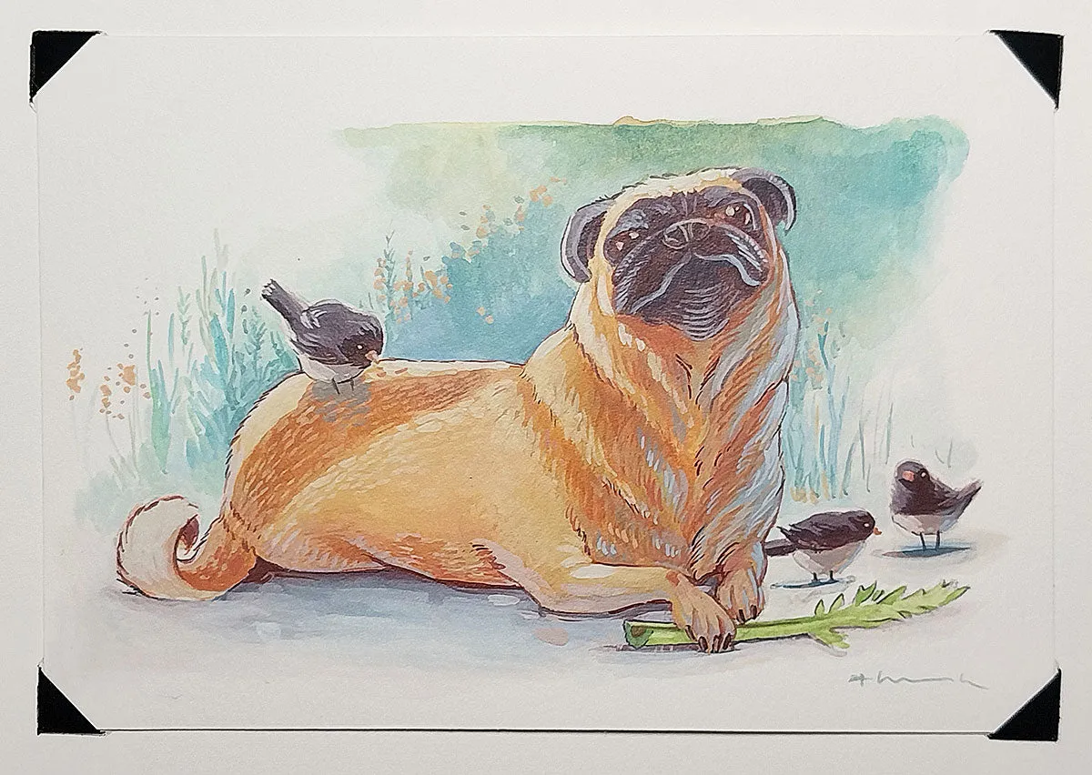 "Pug with Juncos" by Eric Michael Hancock