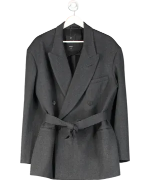 Raey Grey Exaggerated-shoulder Wool-blend Tux Blazer UK 12