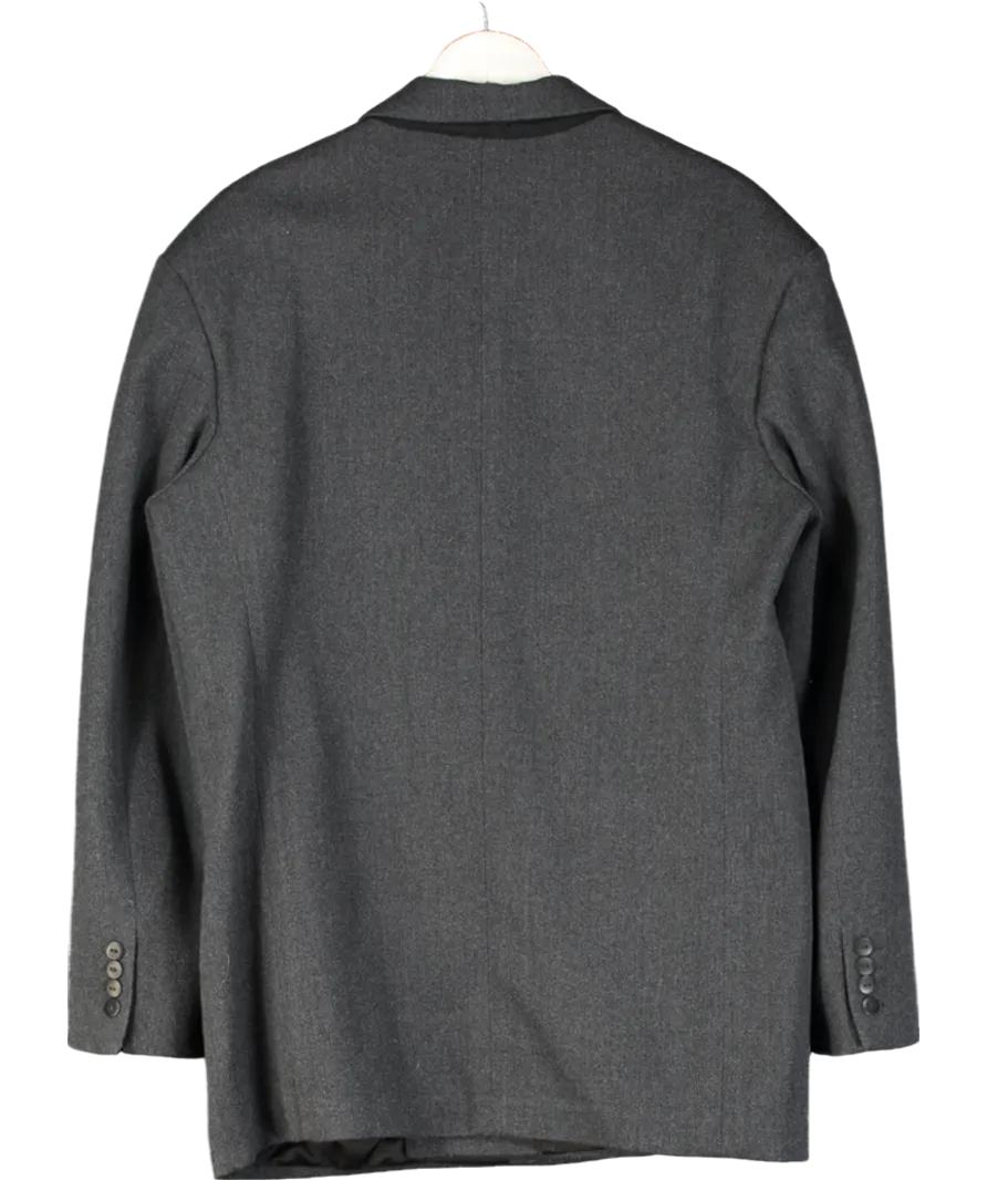 Raey Grey Exaggerated-shoulder Wool-blend Tux Blazer UK 12