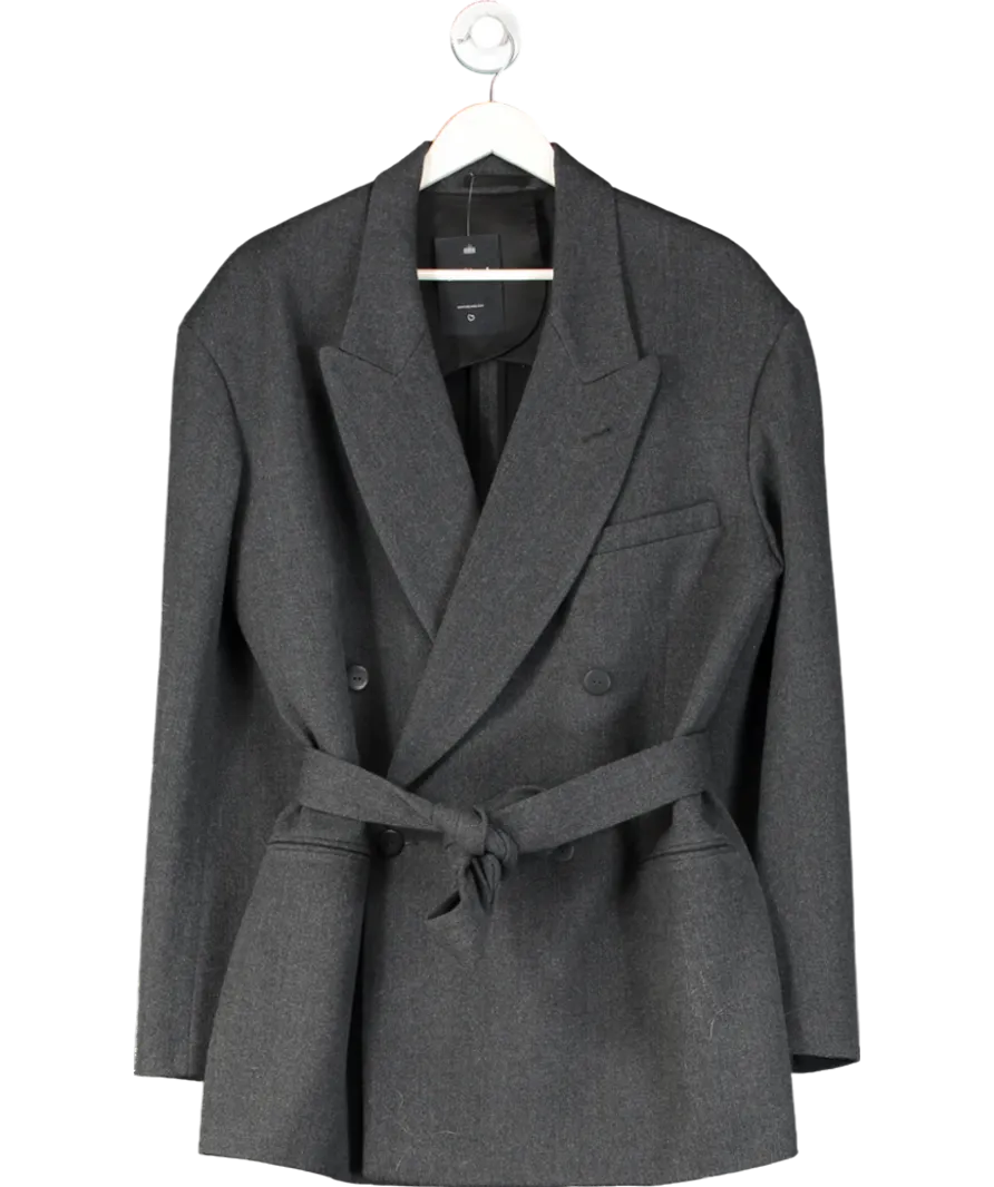 Raey Grey Exaggerated-shoulder Wool-blend Tux Blazer UK 12