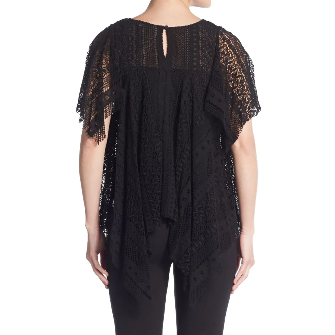 REBECCA MINKOFF Women's Black Lace Hanky Top $398 NWT