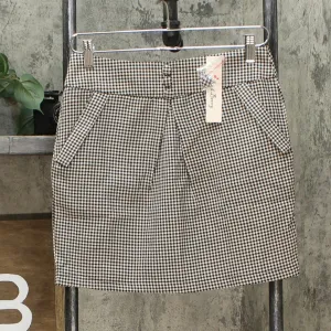 Red Berry Women's Faux Button Front Houndstooth Mini Skirt Brown Medium