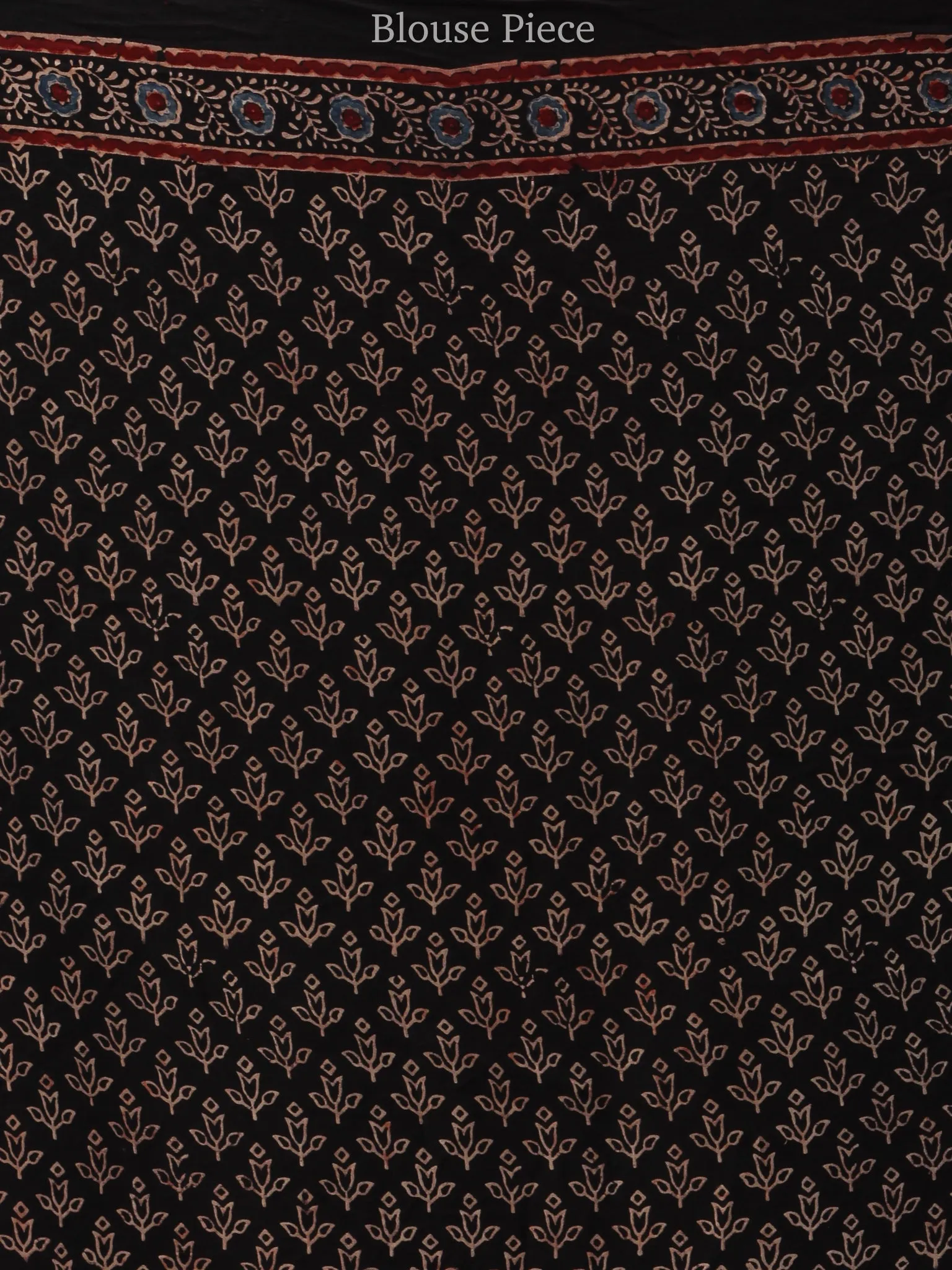Red Black Indigo Ajrakh Hand Block Printed Modal Silk Saree - S031704444