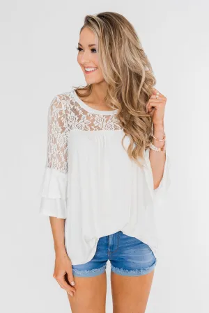 Right Beside Me Lace & Ruffles Top- Ivory