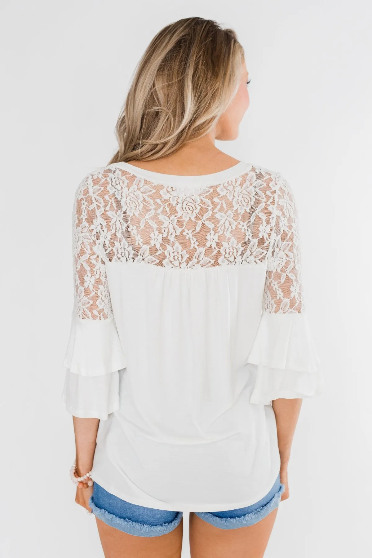 Right Beside Me Lace & Ruffles Top- Ivory