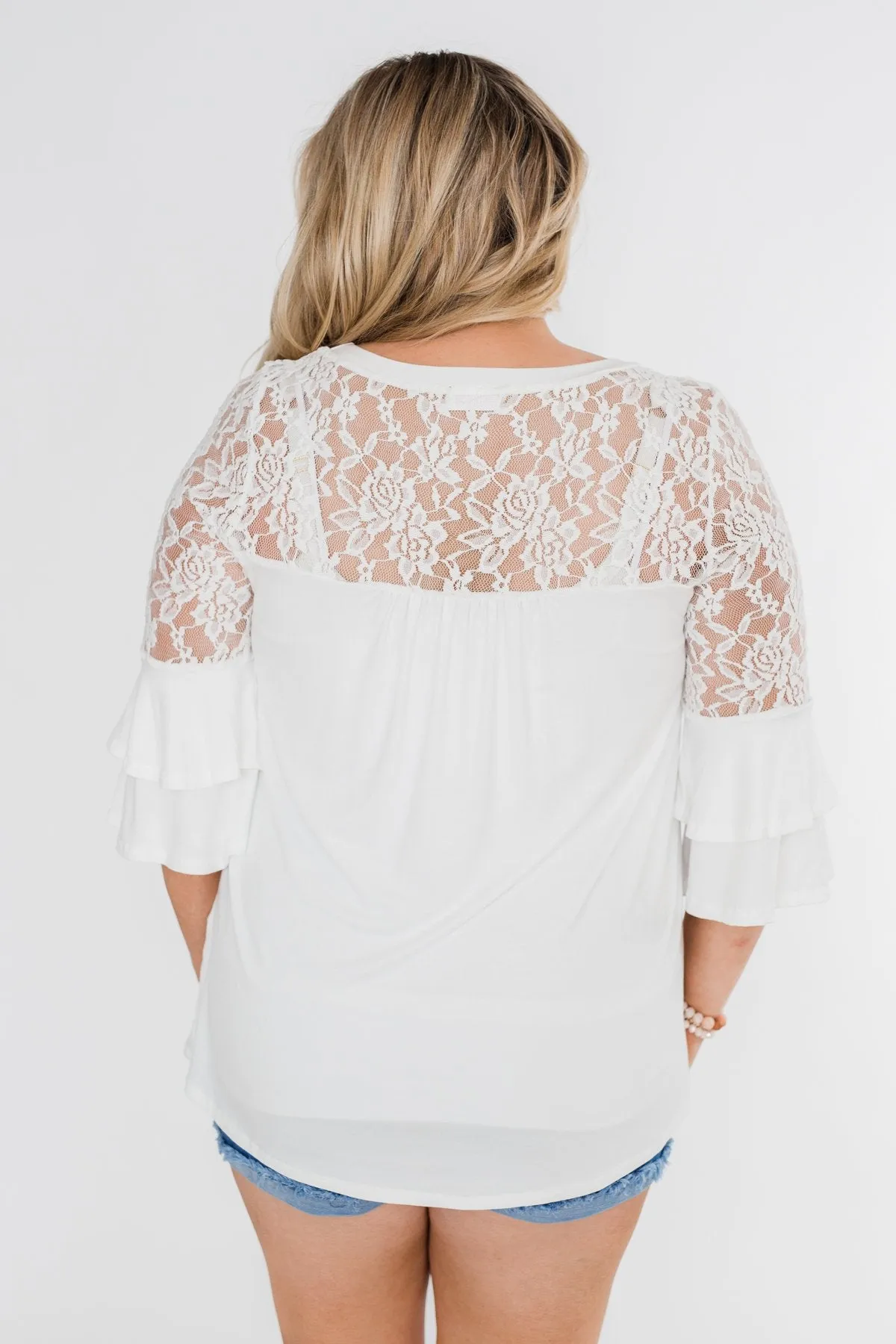 Right Beside Me Lace & Ruffles Top- Ivory