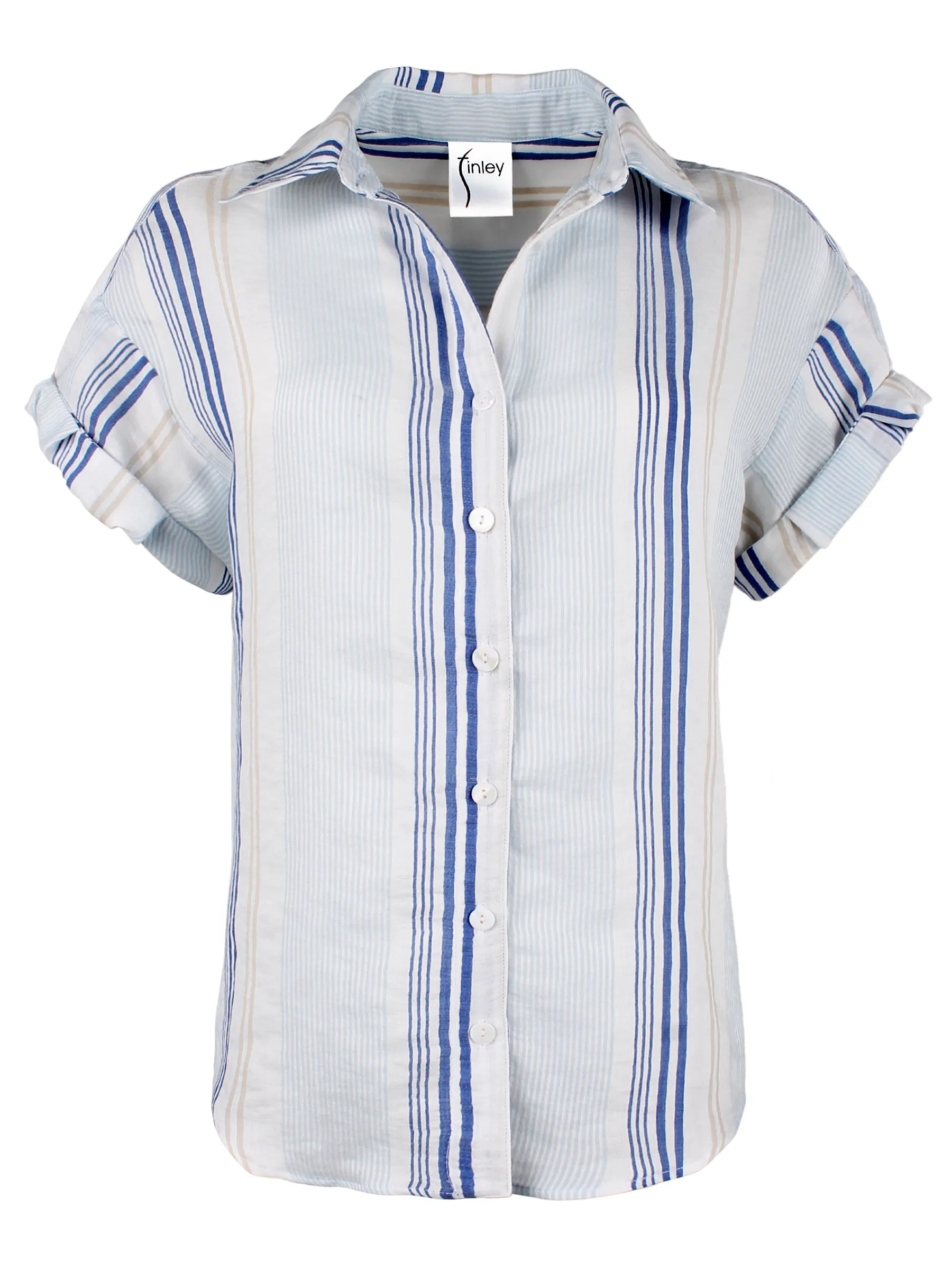 Roll Sleeve Camp Shirt Blue Voile Stripe