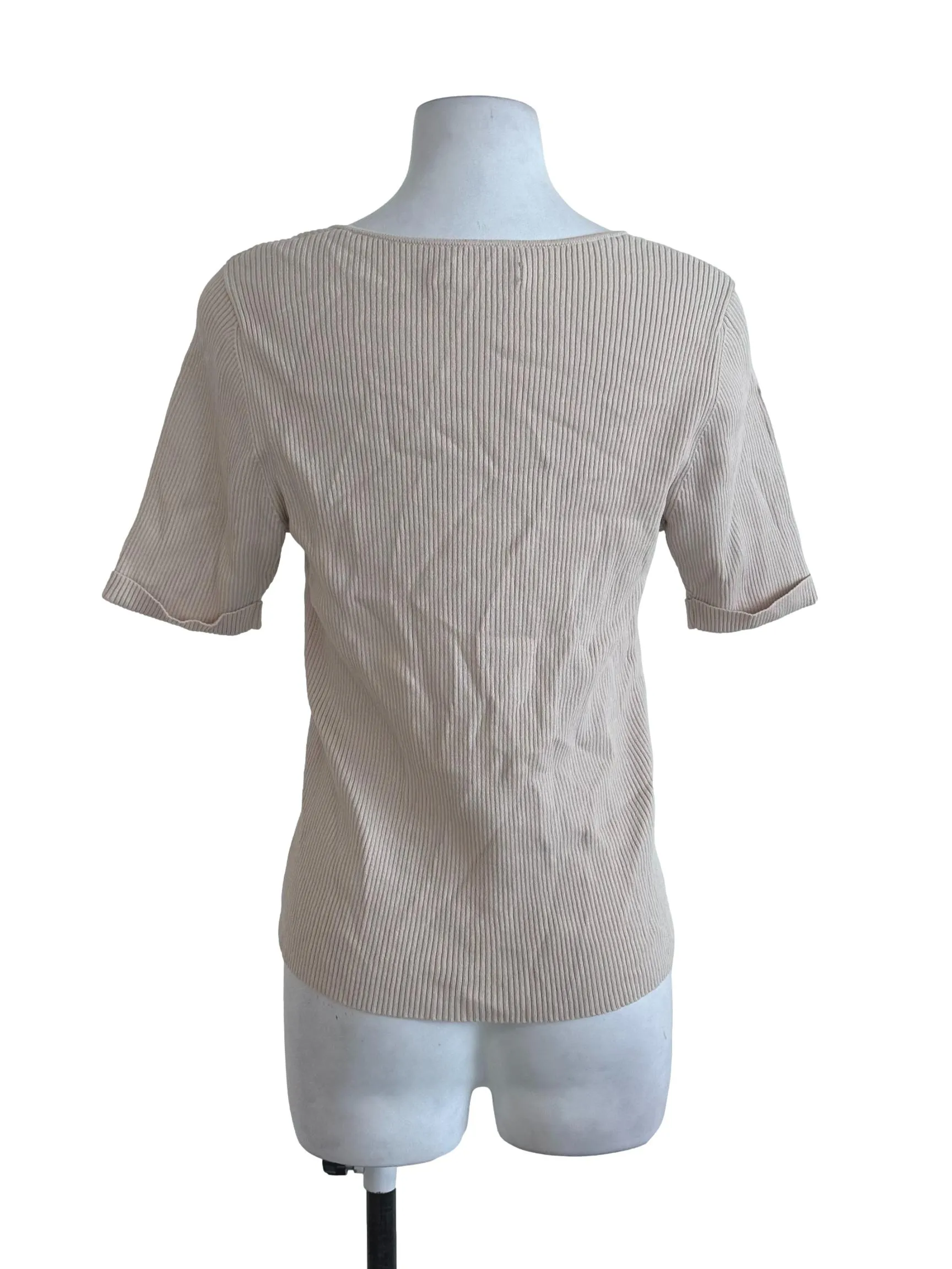 Sand Beige Knitted Short Sleeve Top TWL
