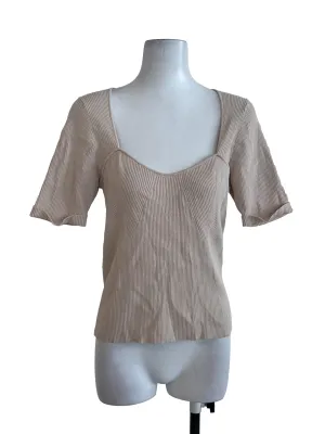 Sand Beige Knitted Short Sleeve Top TWL