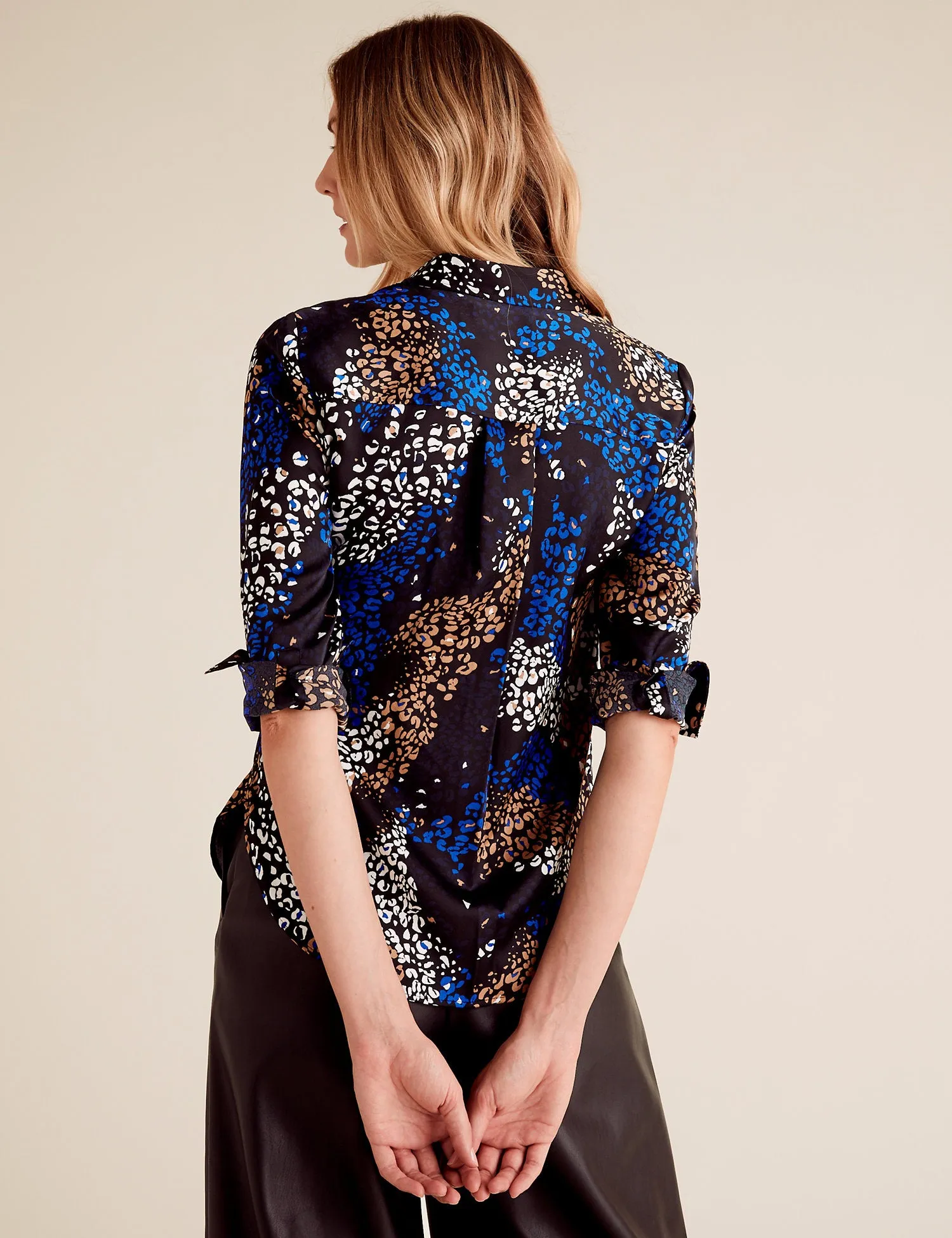 Satin Animal Print Long Sleeve Shirt
