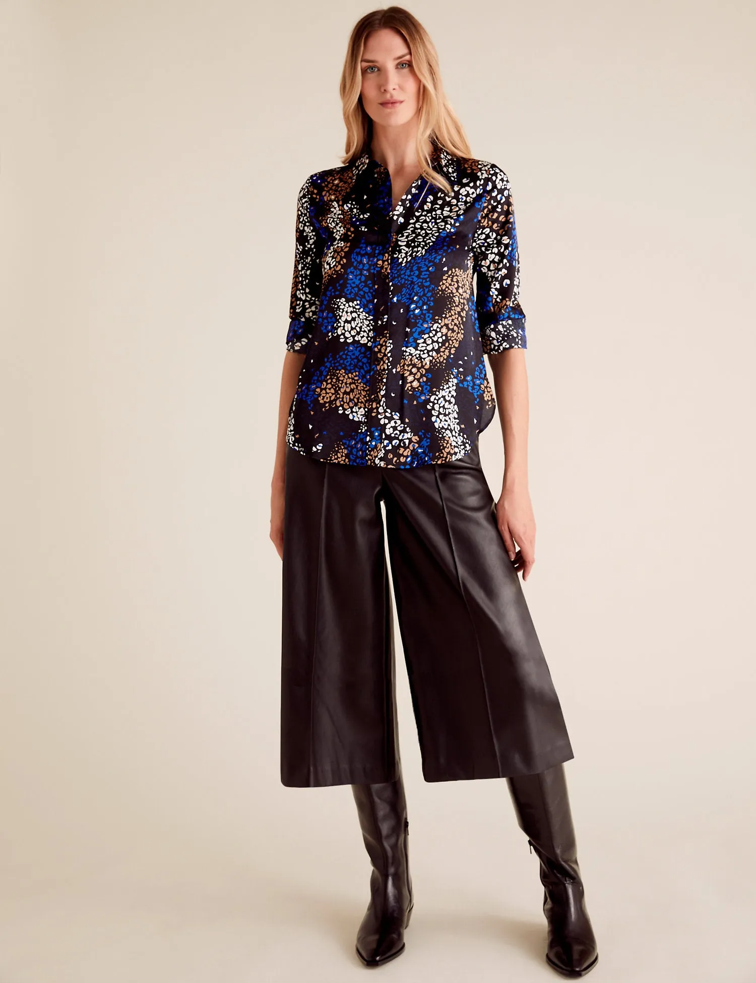 Satin Animal Print Long Sleeve Shirt