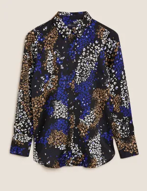 Satin Animal Print Long Sleeve Shirt