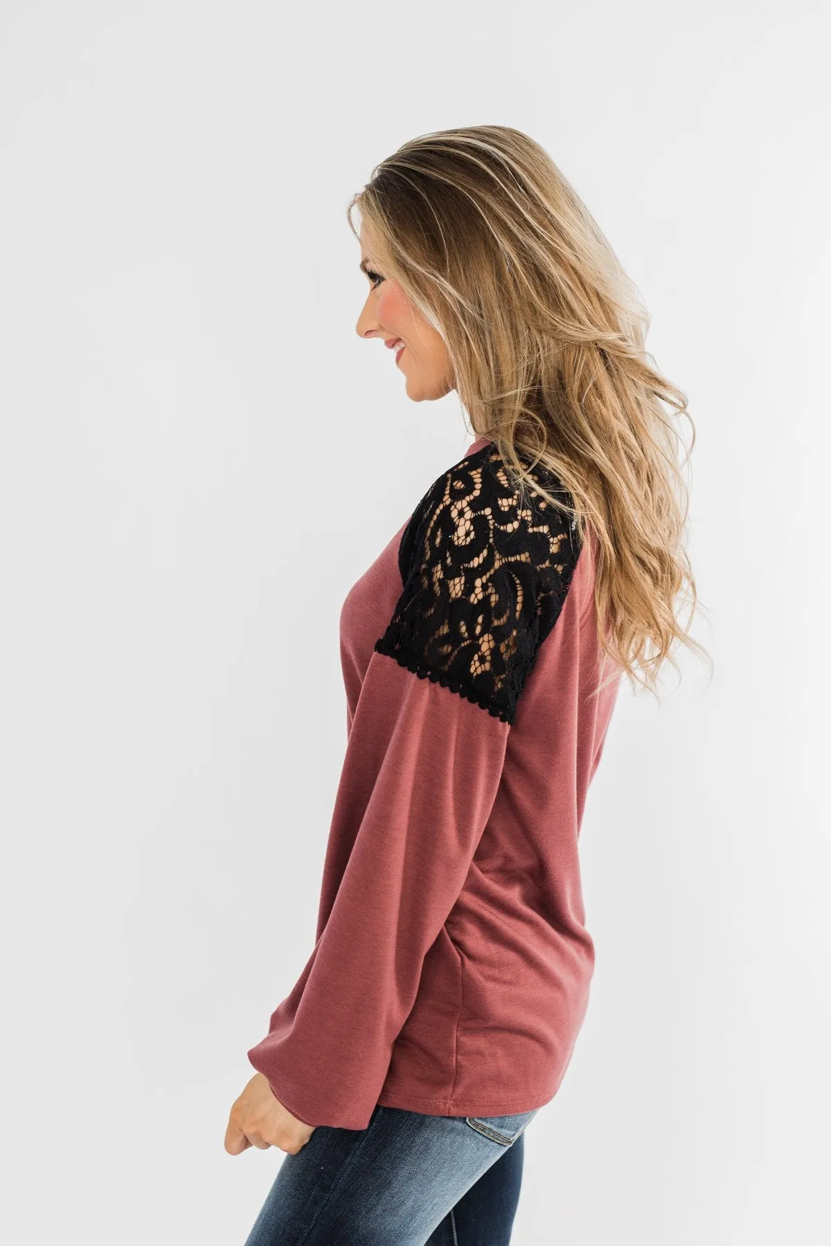 Sending My Love Lace Top- Dusty Burgundy
