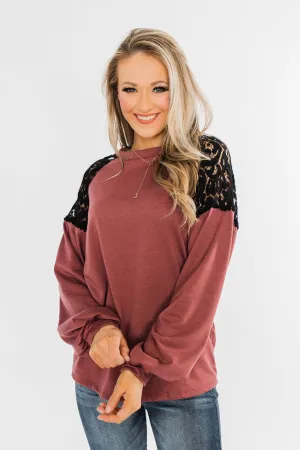 Sending My Love Lace Top- Dusty Burgundy