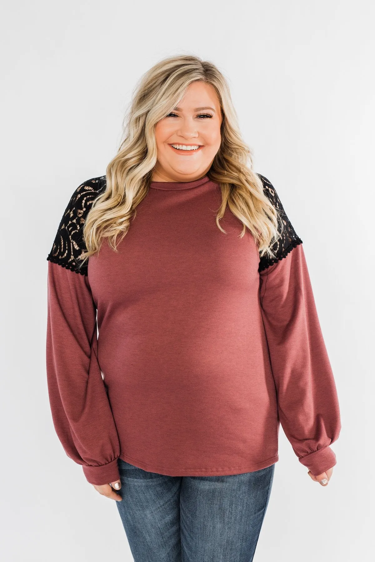 Sending My Love Lace Top- Dusty Burgundy