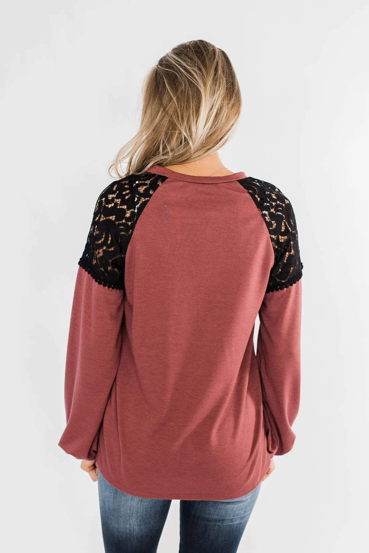 Sending My Love Lace Top- Dusty Burgundy