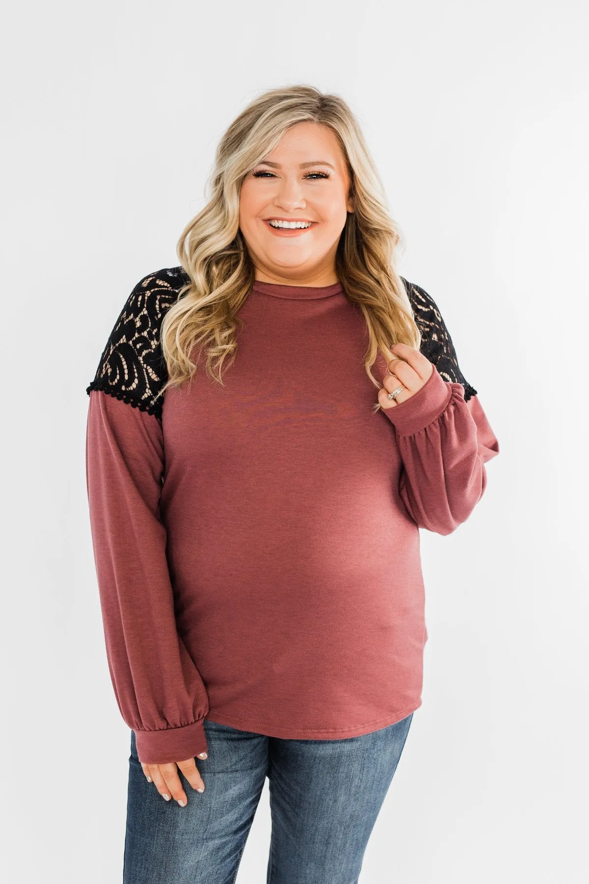 Sending My Love Lace Top- Dusty Burgundy