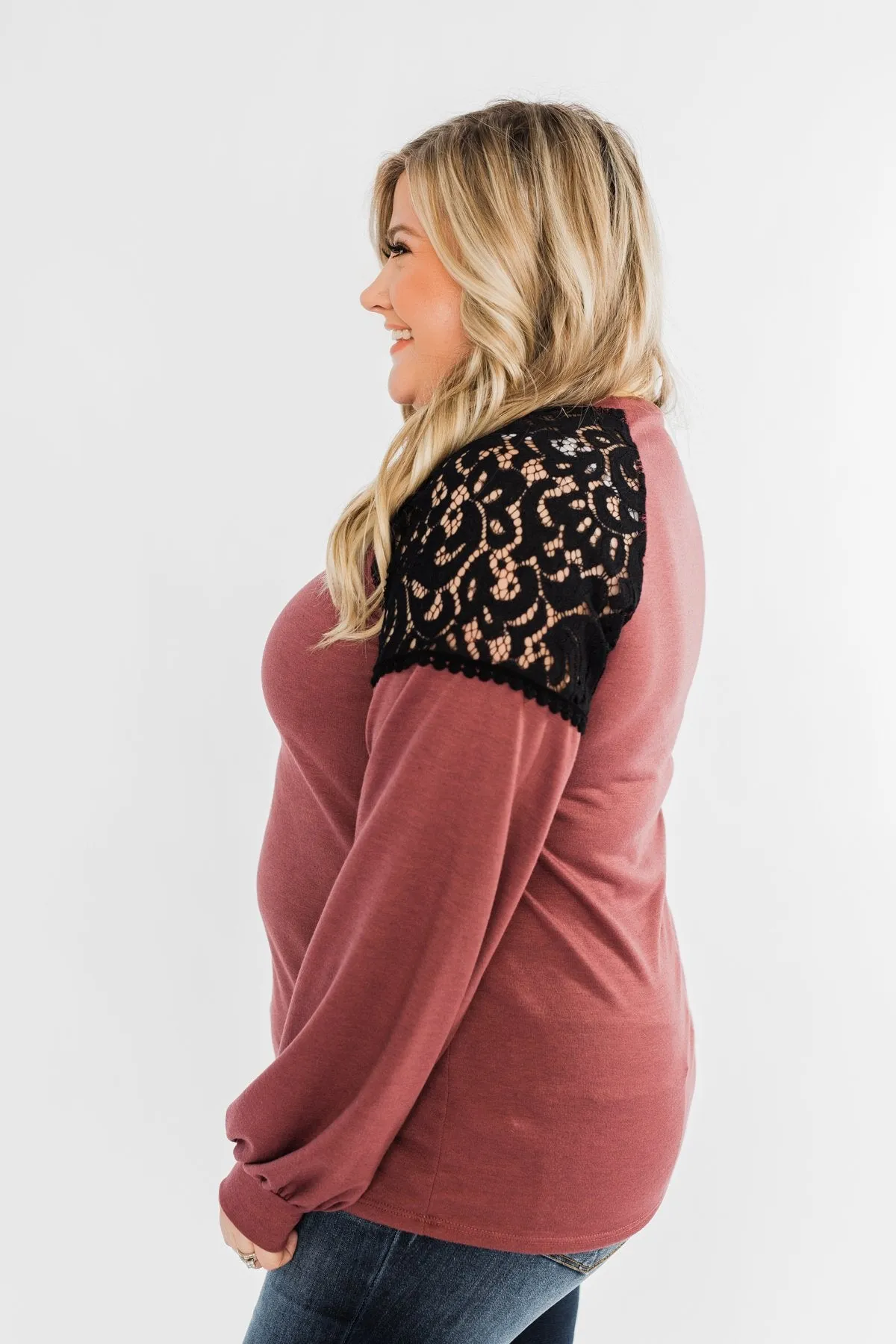 Sending My Love Lace Top- Dusty Burgundy