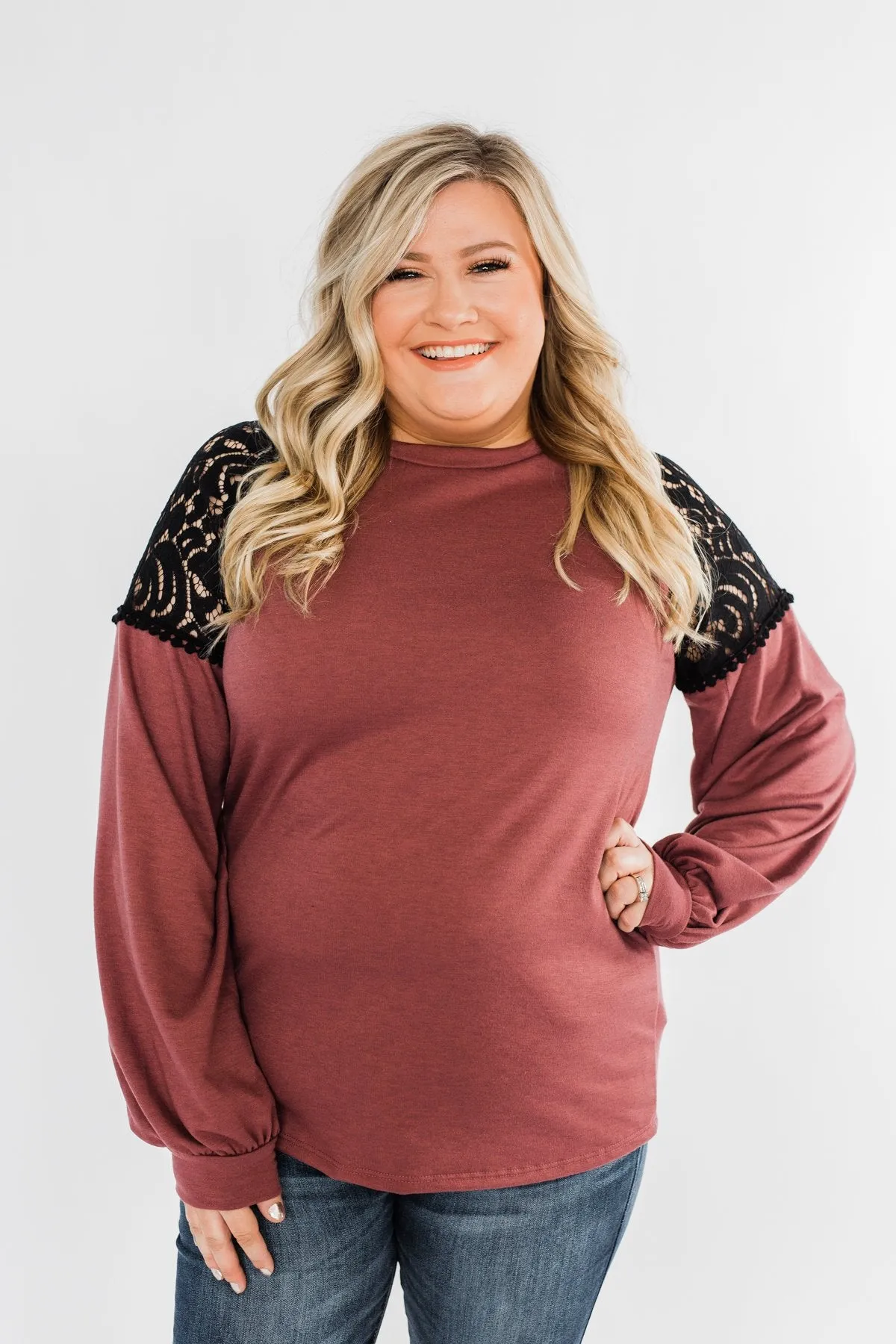 Sending My Love Lace Top- Dusty Burgundy