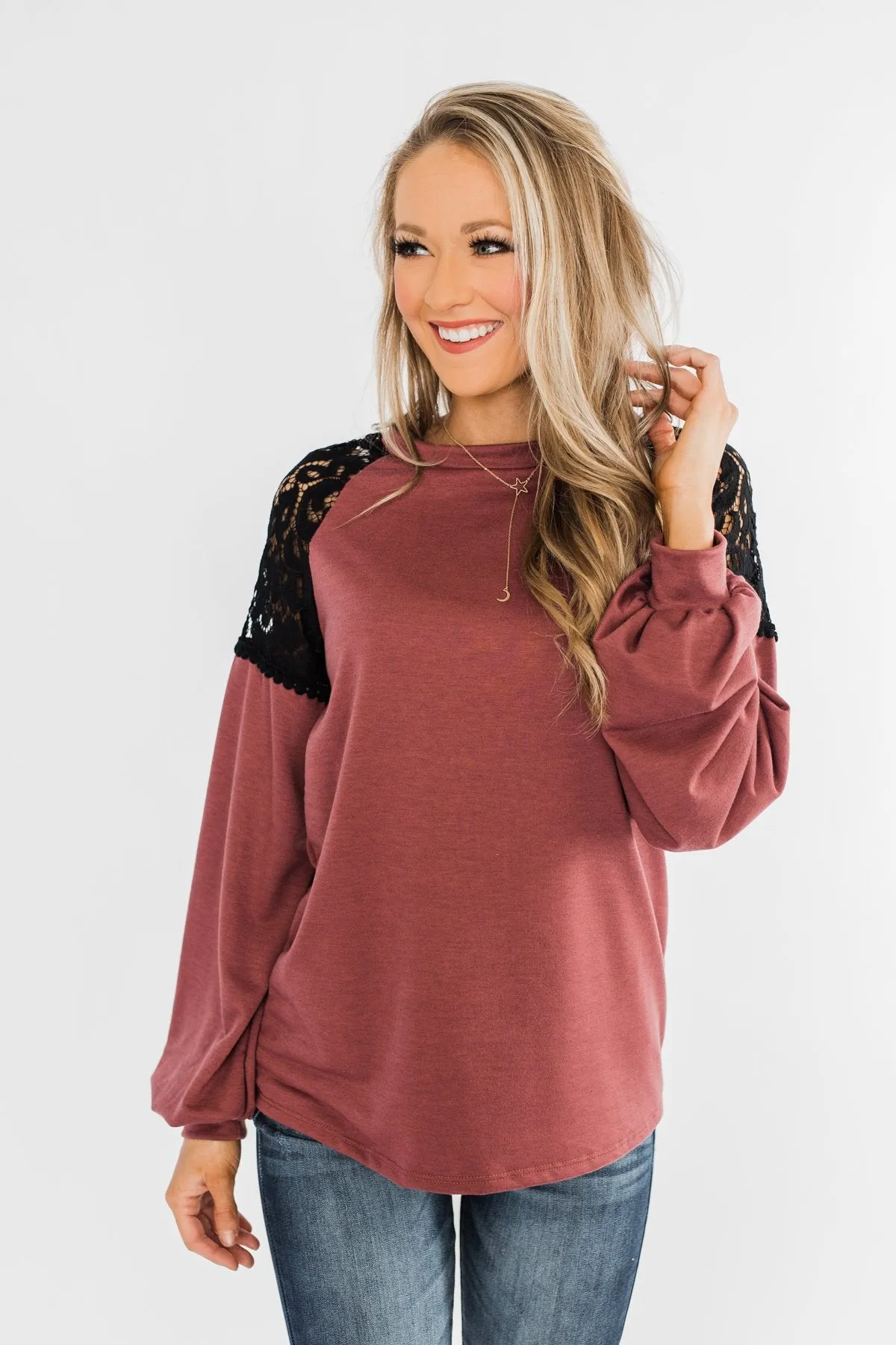 Sending My Love Lace Top- Dusty Burgundy