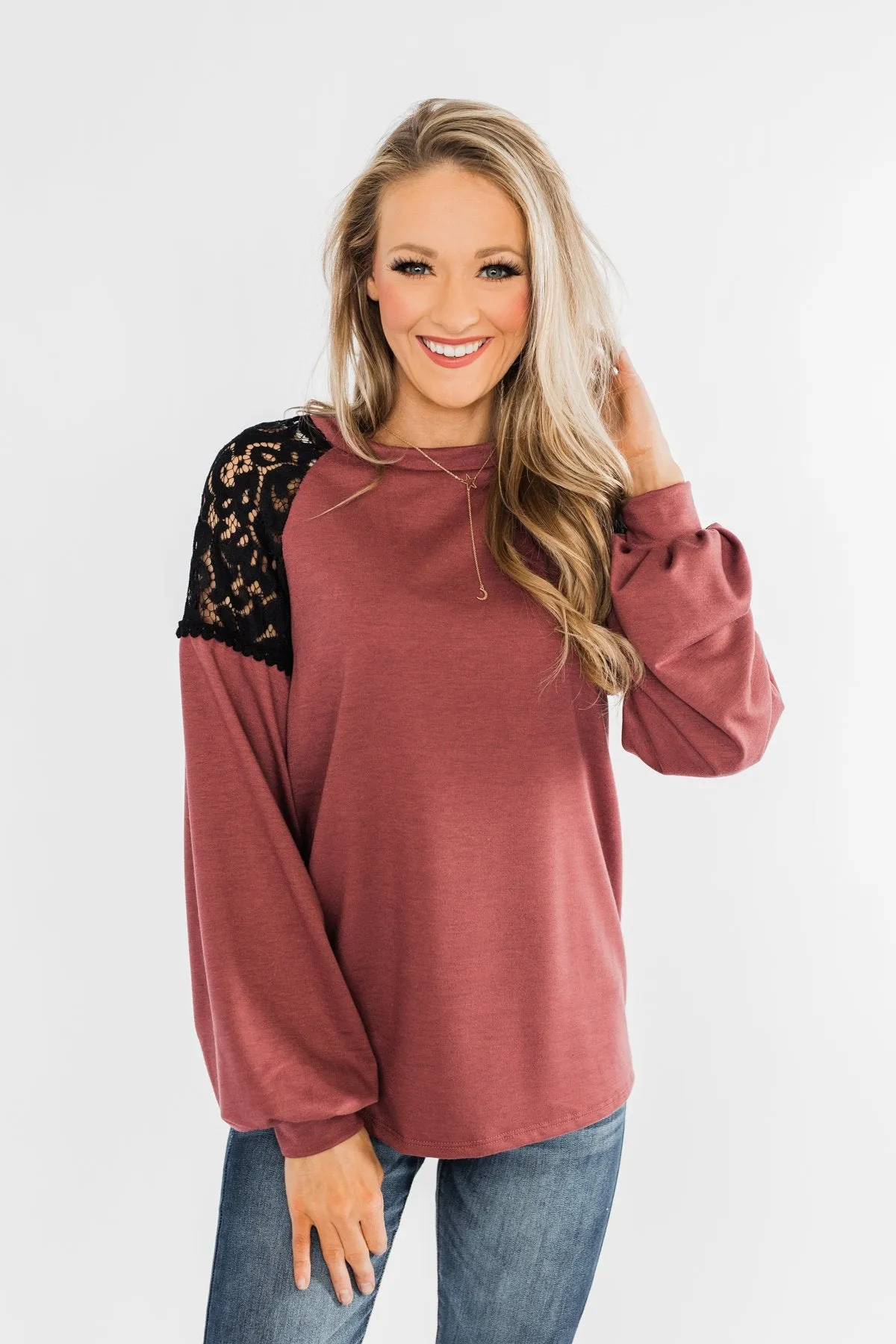 Sending My Love Lace Top- Dusty Burgundy