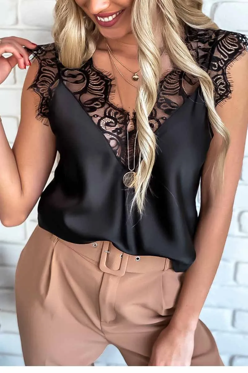 Sexy Lace Stitching Suspender Top