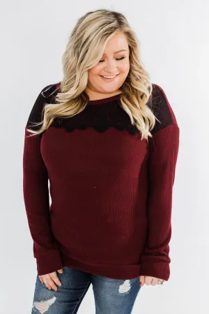 Show Stopper Black Lace Top- Burgundy