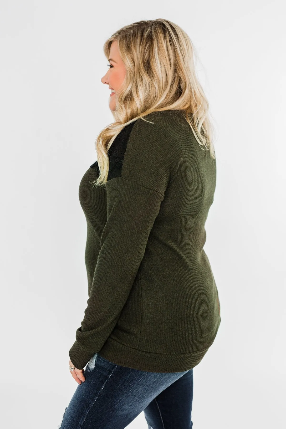 Show Stopper Black Lace Top- Dark Olive