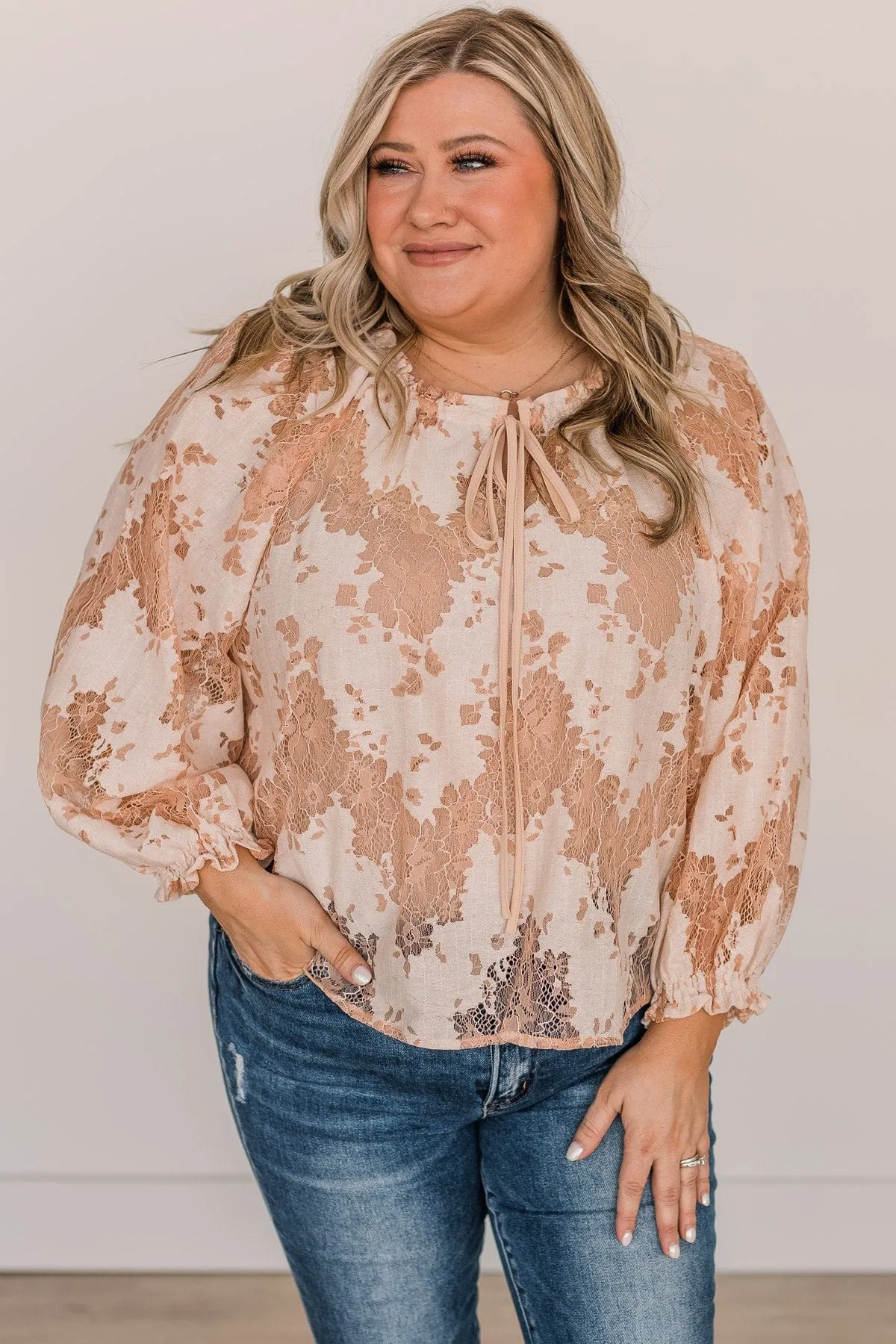 Sight To Behold Lace Top- Light Peach
