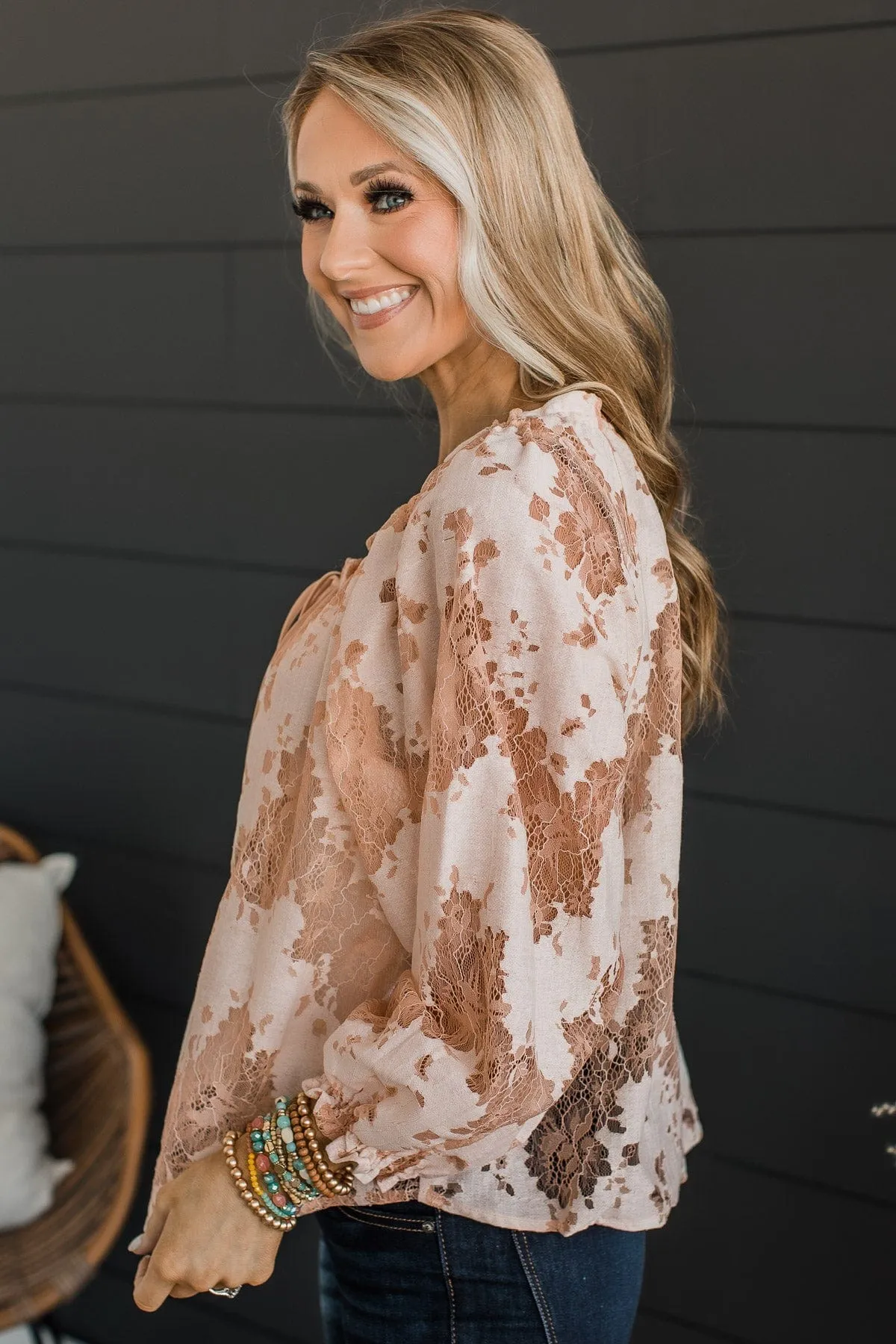 Sight To Behold Lace Top- Light Peach