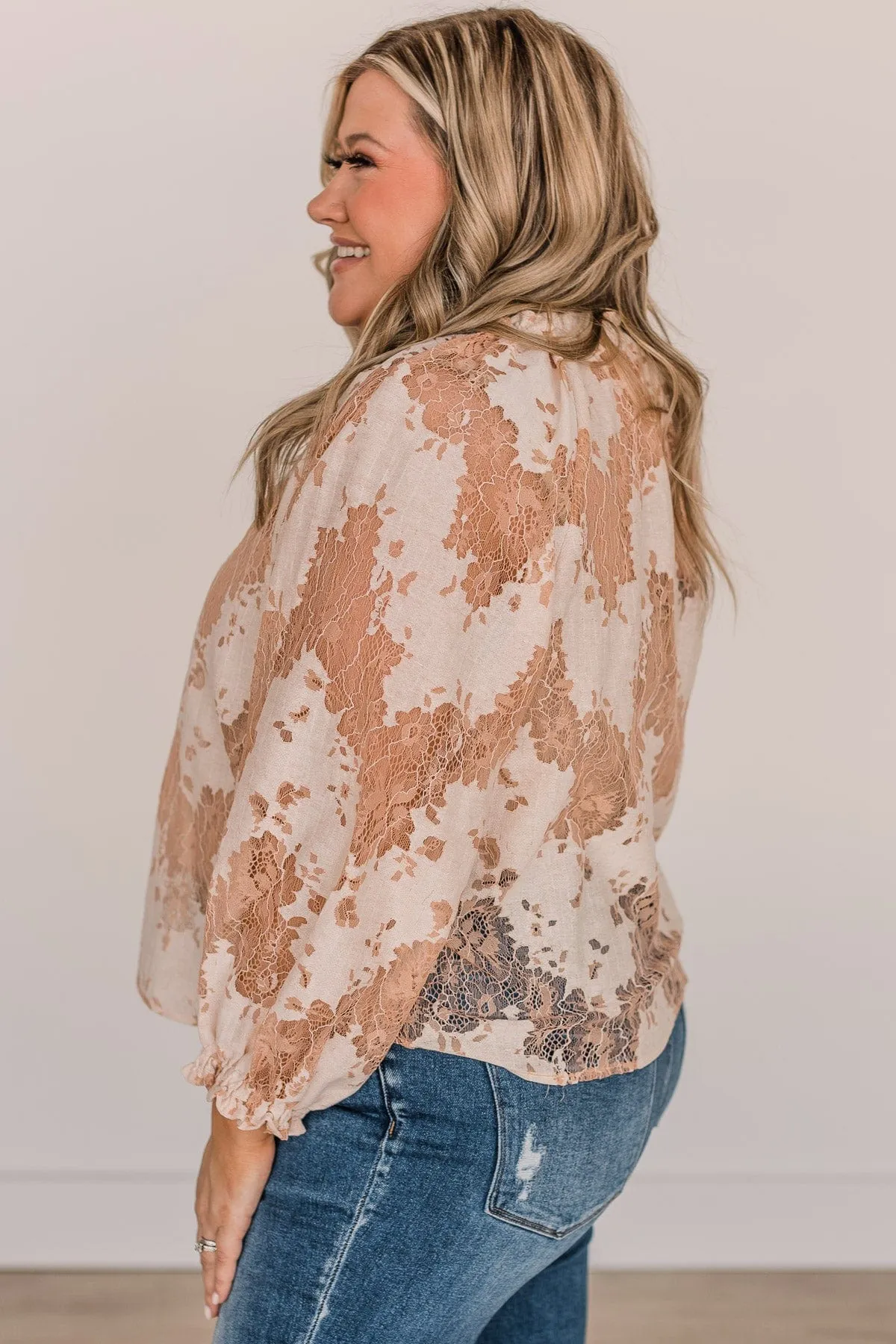 Sight To Behold Lace Top- Light Peach