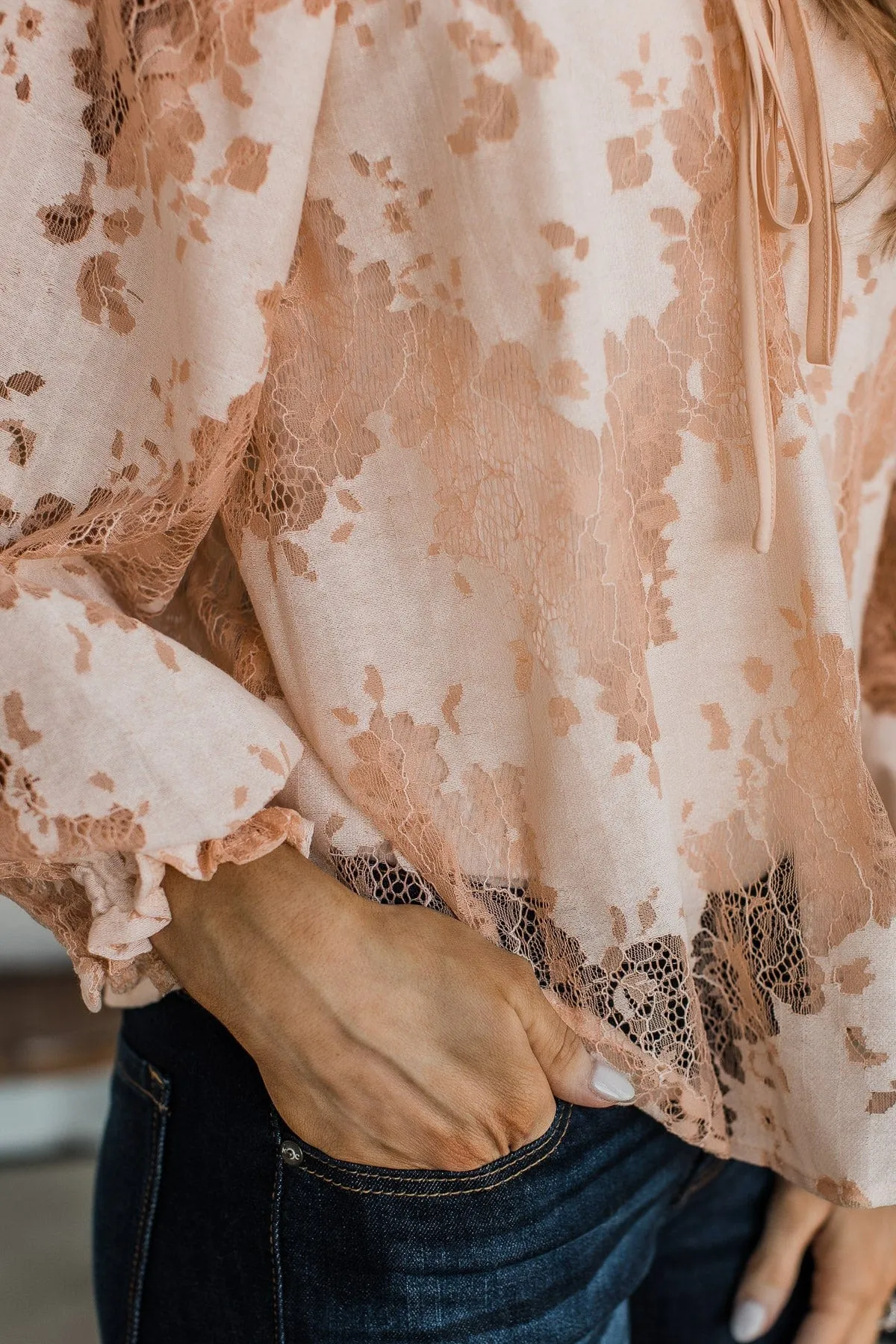Sight To Behold Lace Top- Light Peach