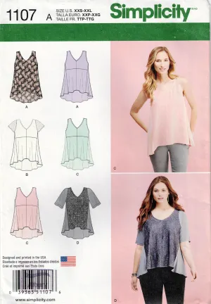 Simplicity 1107 Womens Sleeveless High Low Hem Tent Tops Out Of Print Sewing Pattern Sizes XXS - XXL UNCUT Factory Folded