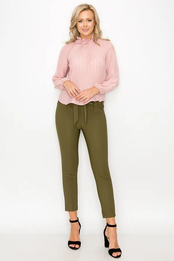 Smocked Trim Pleated Top