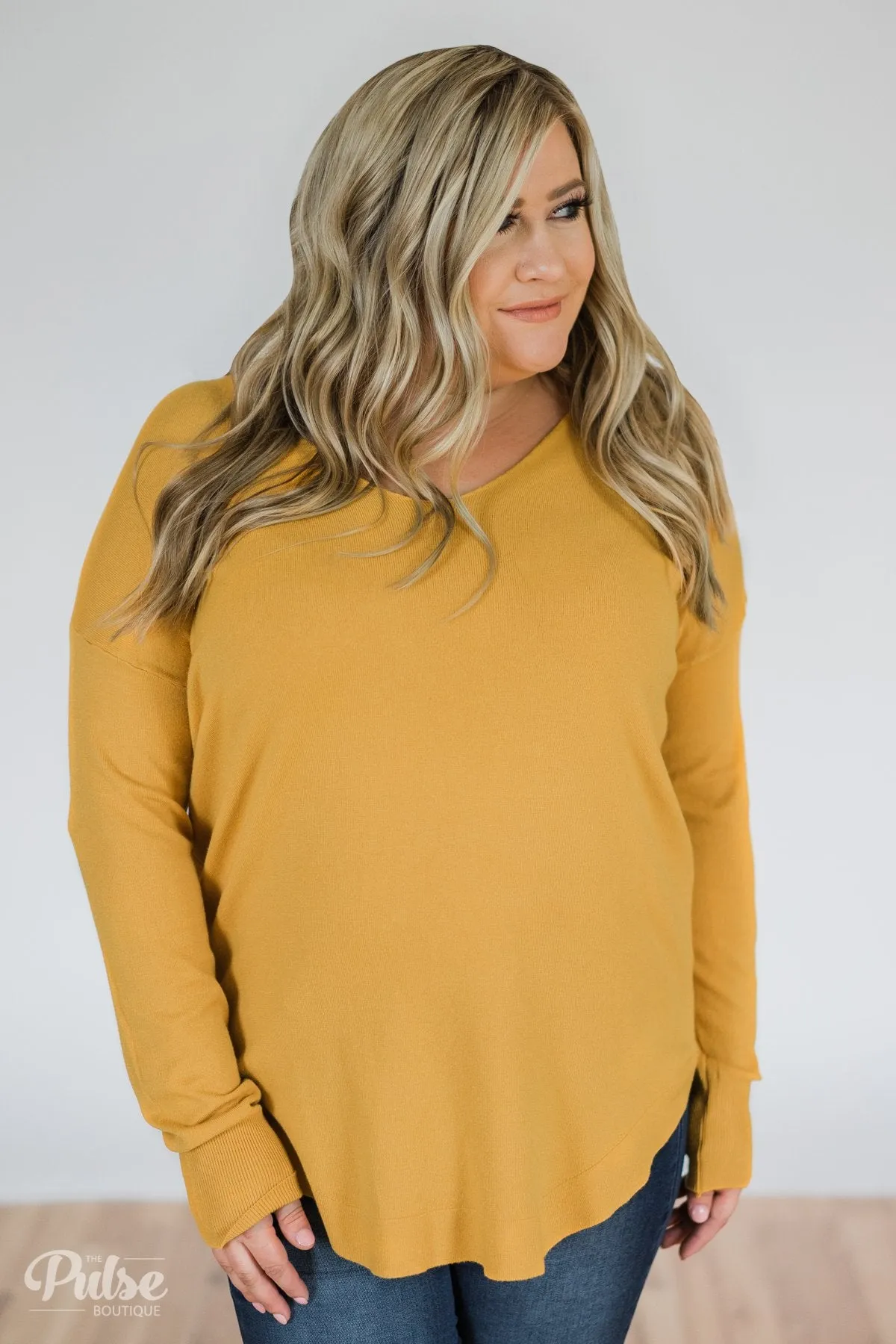 Soft Bliss Lace Down Back Sweater- Honey Yellow