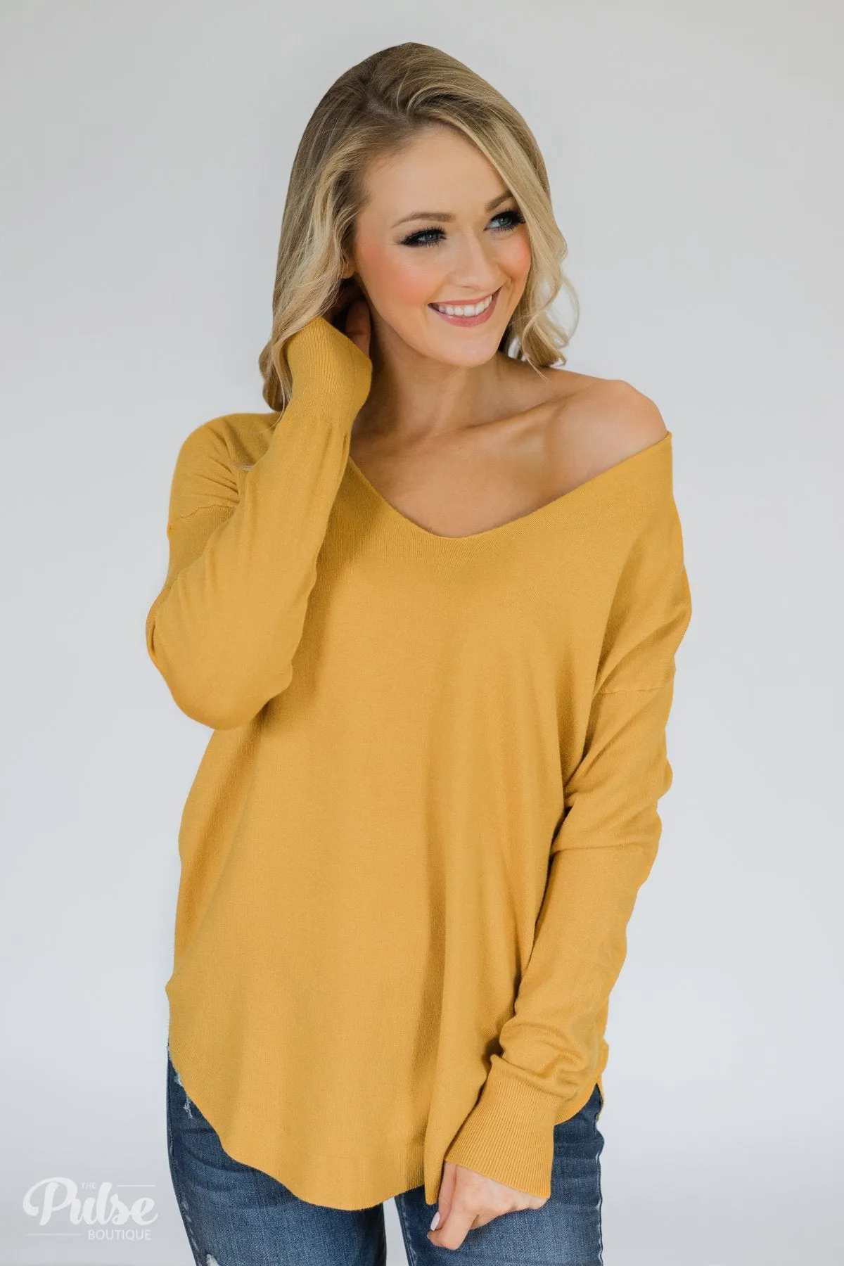 Soft Bliss Lace Down Back Sweater- Honey Yellow