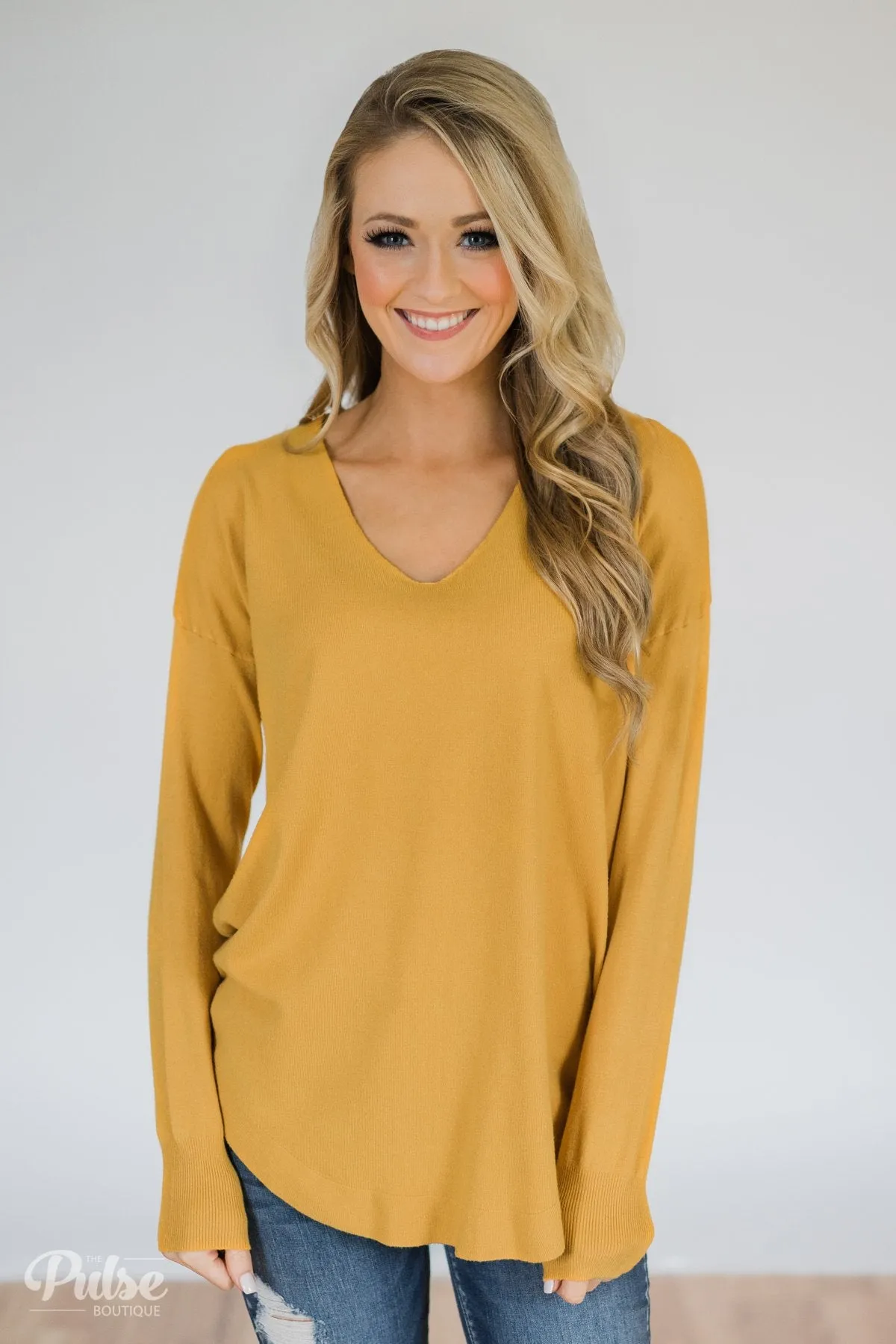 Soft Bliss Lace Down Back Sweater- Honey Yellow