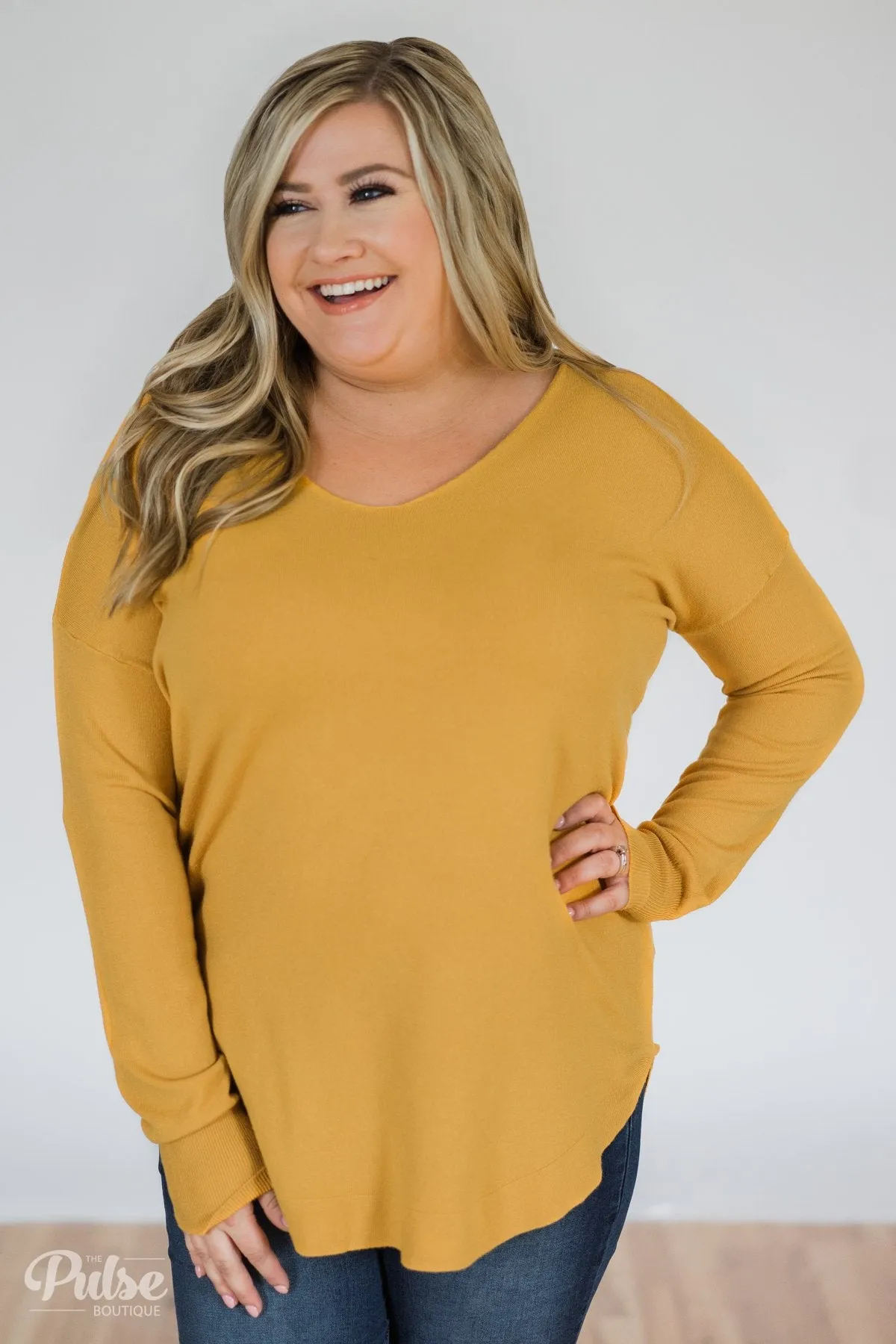 Soft Bliss Lace Down Back Sweater- Honey Yellow