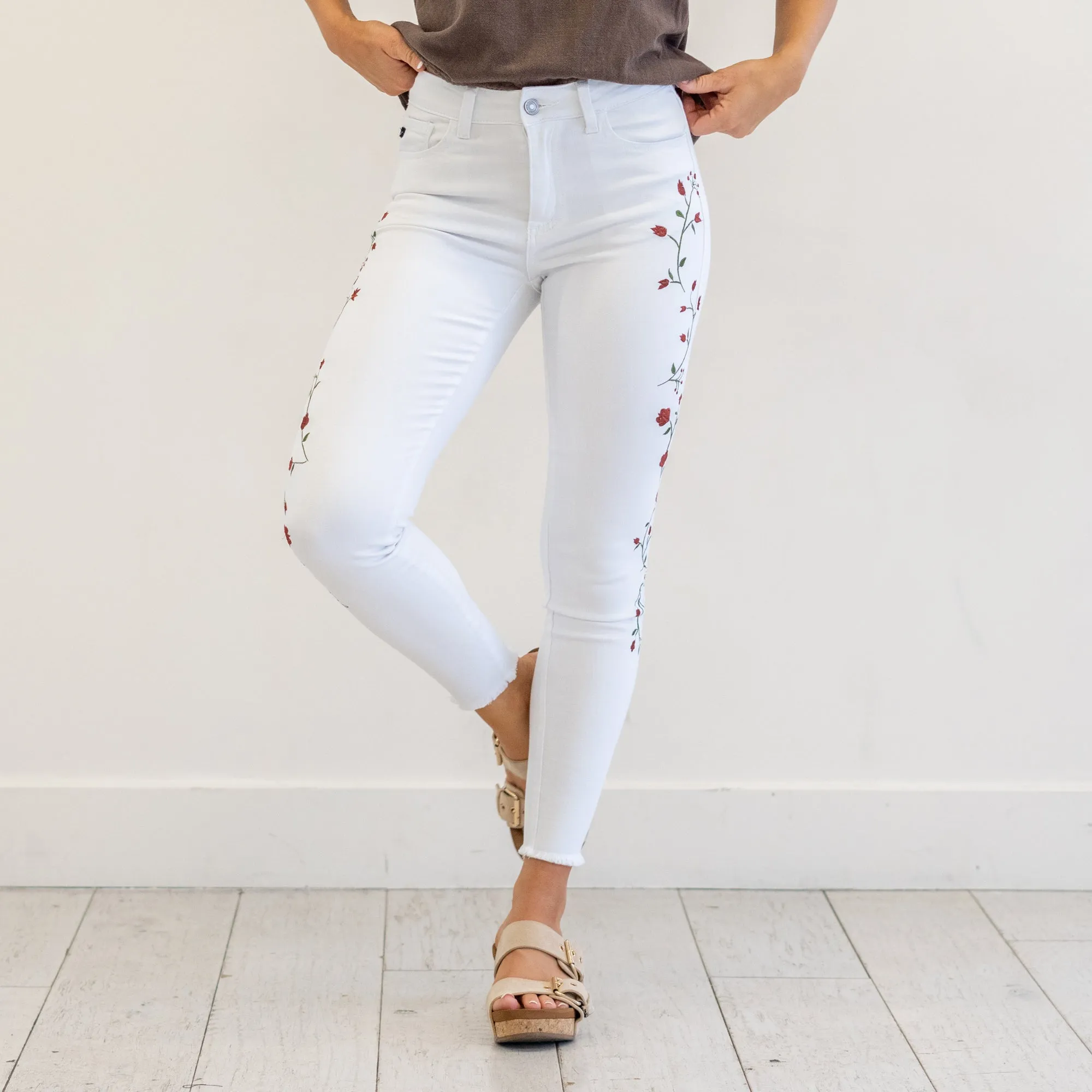 Spring Time Floral Side Mid Rise Skinny
