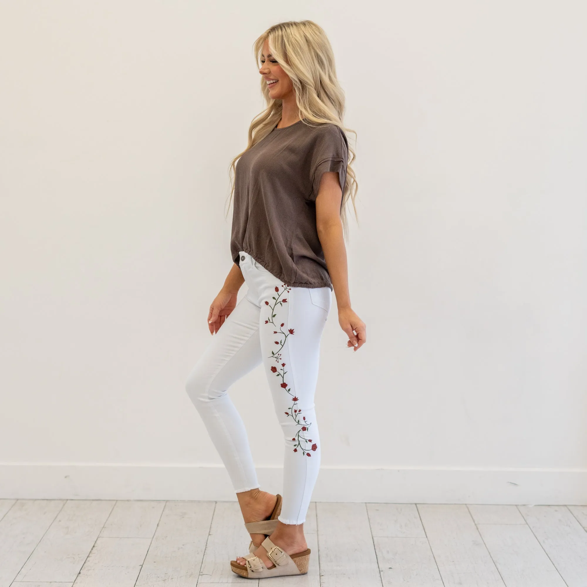 Spring Time Floral Side Mid Rise Skinny