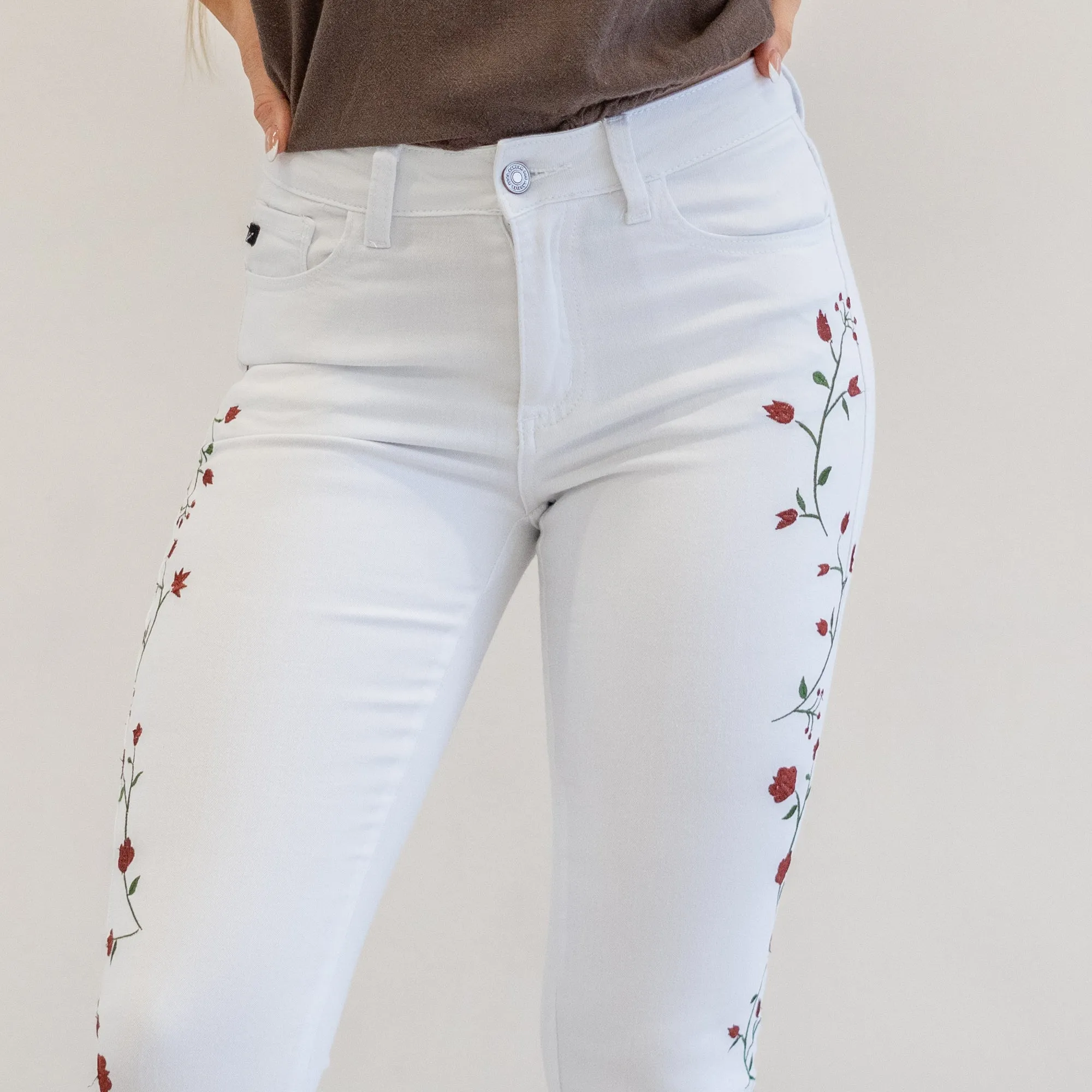 Spring Time Floral Side Mid Rise Skinny